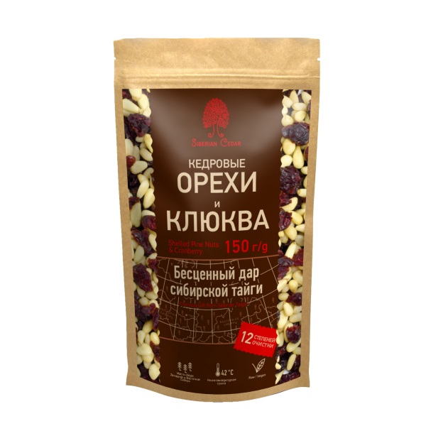 A mixture of pine nut kernels and dried cranberries / doy-pack / 150 g / Siberian cedar