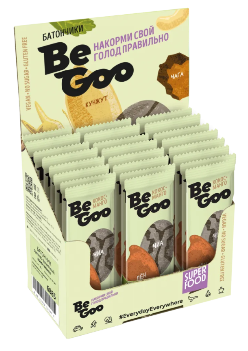 Bar nut - fruit coconut - mango / BeGoo / show-box / 24 pcs / 960 g / superfood