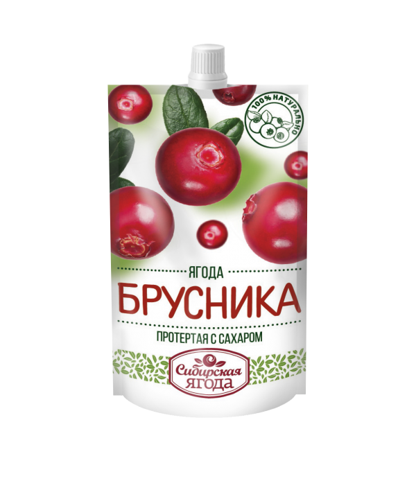 Lingonberries pureed with sugar / 280 g / doypack / Siberian berry