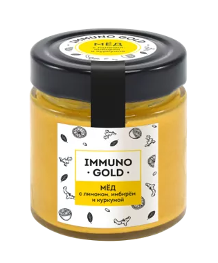 Honey ImmunoGold with turmeric, ginger and lemon / Cedar Immuno / 200 g / Siberian cedar