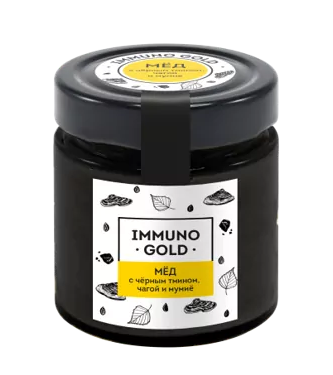 Honey ImmunoGold with black cumin, chaga and mumiyo / Cedar Immuno / 200 g / Siberian cedar