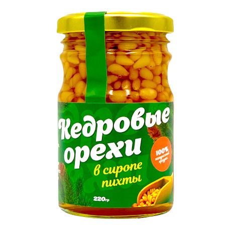 Pine nuts in fructose fir fir syrup / glass / 220 gr / Sunny Siberia